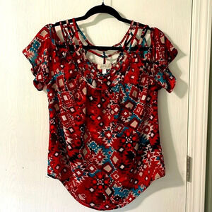 Soulmates boho cold shoulder Aztec pattern top size large